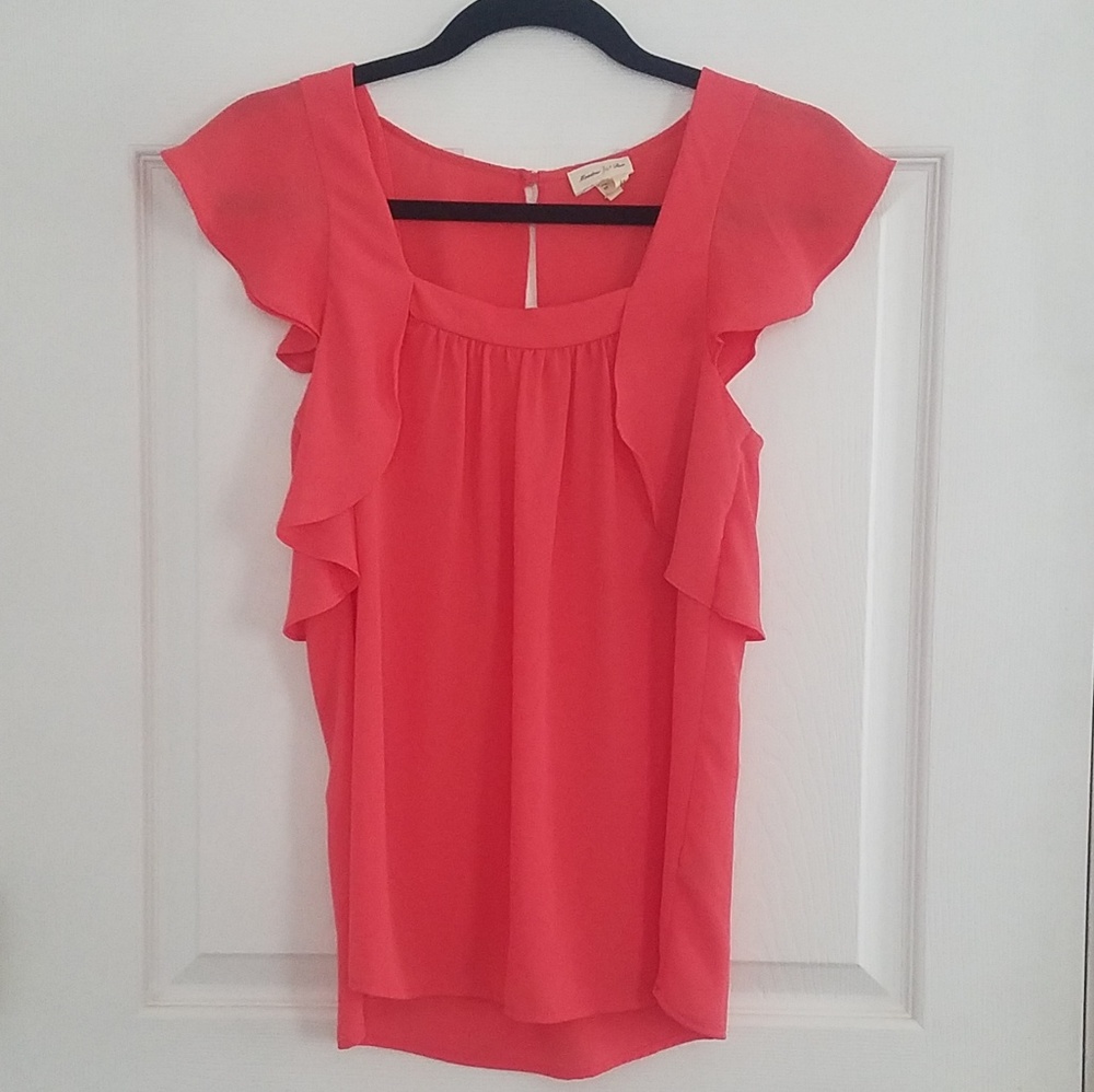 Anthropologie Meadow Rue Coral Flutter Cut Out Top